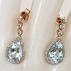 Effy 14K White & Rose Gold Pear Aquamarine Diamond Drop Earrings 3.8 CTW